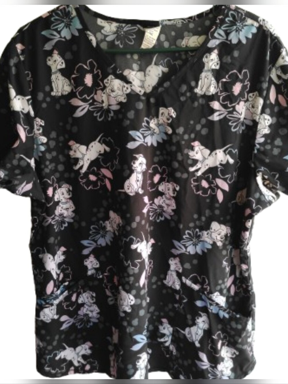 Black Floral & Dalmatian Print Medical Scrub Top